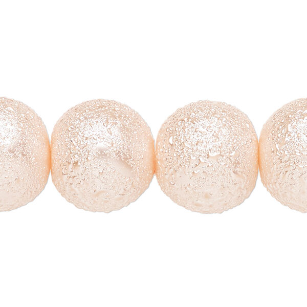 Bead, glass, opaque medium pink, 16mm textured round. Sold per 15-1/2" to 16" strand. image number 0