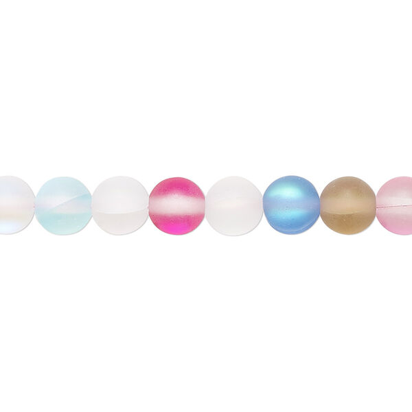 Bead, iridescent glass, translucent matte multicolored, 6mm round. Sold per 15-1/2" to 16" strand. image number 0