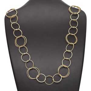 Chain, gold-finished copper, 31mm brushed double round cable, 36 inches with hook clasp. Sold individually.