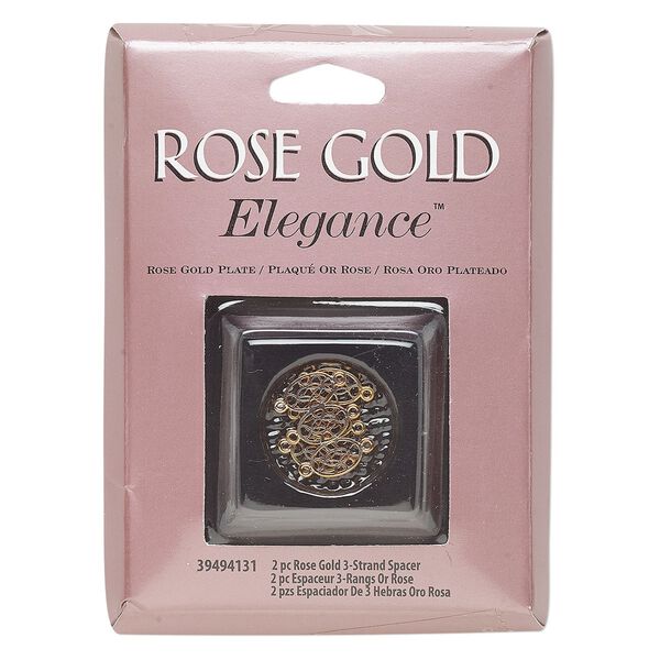 Link, rose gold-plated copper and lacquer, 16.5x9mm 3-oval with 6 loops, 5mm between loops. Sold per pkg of 2. image number 0