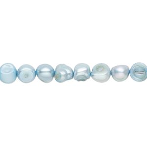 Pearl, cultured freshwater (dyed), baby blue, 5-6mm flat-sided potato with 0.4-0.6mm hole, D grade, Mohs hardness 2-1/2 to 4. Sold per 15-inch strand.