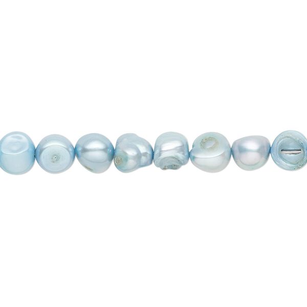 Pearl, cultured freshwater (dyed), baby blue, 5-6mm flat-sided potato with 0.4-0.6mm hole, D grade, Mohs hardness 2-1/2 to 4. Sold per 15-inch strand. image number 0