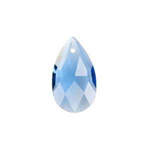 Drop, glass, transparent blue, 22x13mm teardrop. Sold per pkg of 8.