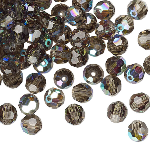 Bead 144pk black diamond AB, Preciosa Czech crystal 6mm round image number 0