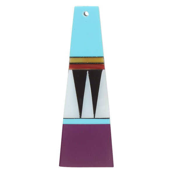Focal, mother-of-pearl shell and resin, multicolored, 41x14mm single-sided flat trapezoid. Sold individually. image number 0