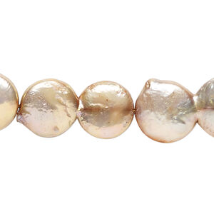 Freshwater pearl 1pkg1, double coin, 15 inch gold 15x12mm-23x13mm cultured