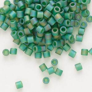 Seed bead, Delica®, glass, pkg/250g, #8 round, translucent matte rainbow green (DBL-0858).