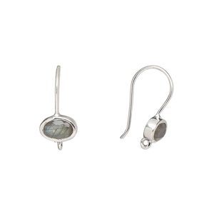 Ear wire fishhook 1pkg2 sterling silver / labradorite (natural), 15.5mm / 7.5x5.5mm oval / hand-cut / closed loop, 22 gauge 1 pair