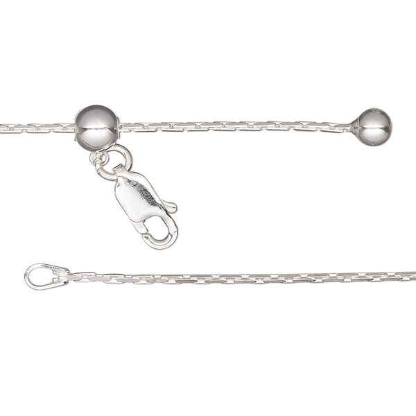 Chain, Gossamer™, sterling silver and silicone, 1mm elongated flat cable with 4mm ball and 5mm adjustable slider bead, adjustable from 16 to 24 inches with lobster claw clasp. Sold individually. image number 0