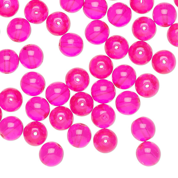 Bead 1pkg60, Czech dipped d&eacute;cor glass druk, hot pink, 6mm round. image number 0