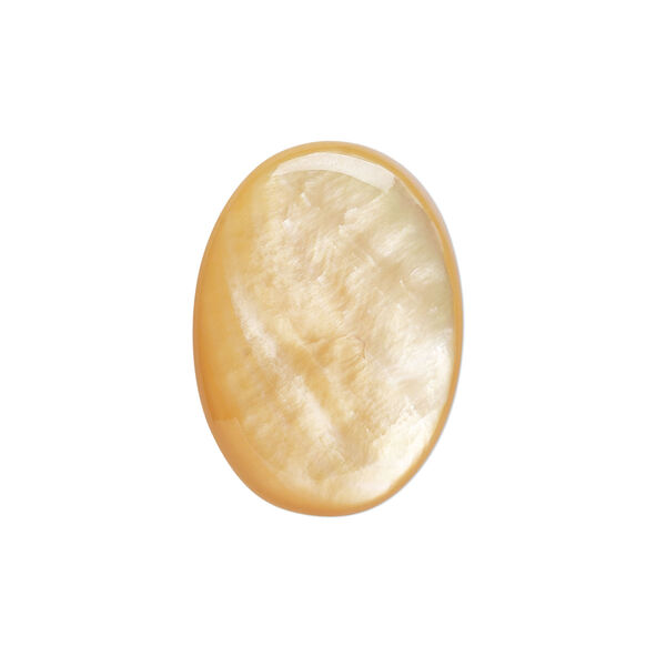 Cabochon, gold lip shell (natural), 25x18mm calibrated oval, Mohs hardness 3-1/2. Sold per pkg of 2. image number 0