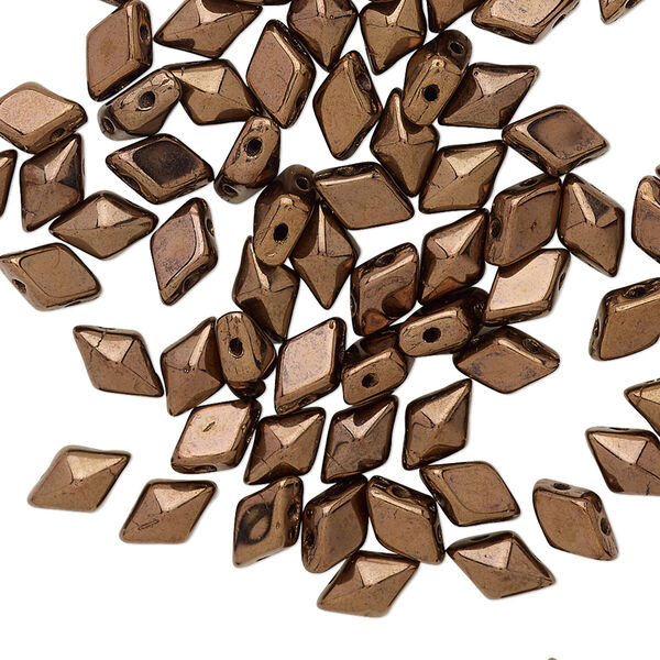 Bead, DiamonDuo™, Czech pressed glass, opaque jet dark bronze, 8x5mm faceted diamond with flat back and (2) 0.7-0.8mm holes. Sold per 10-gram pkg, approximately 70 beads. image number 0