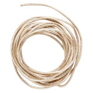 Cord, Satinique™, nylon and polyester, beige / green / pink, 2mm regular with vertical stripe. Sold per 10-foot section.