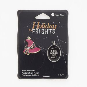 Charm and drop mix, glass rhinestone / gold- / silver-finished "pewter" (zinc-based alloy), multicolored, 24x19mm single-sided oval with "IF THE BROOM FITS RIDE IT" and 24x22mm witch hat. Sold per pkg of 2.