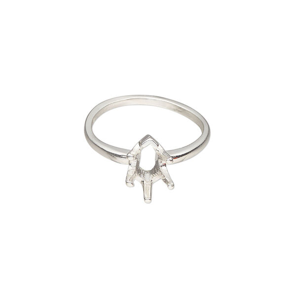 Ring, Sure-Set™, sterling silver, 9x6mm 6-prong pear basket setting, size 6. Sold individually. image number 0