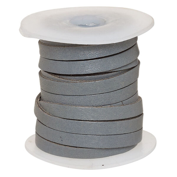 Cord, leather, grey, 4mm flat. Sold per 5-yard spool. image number 0