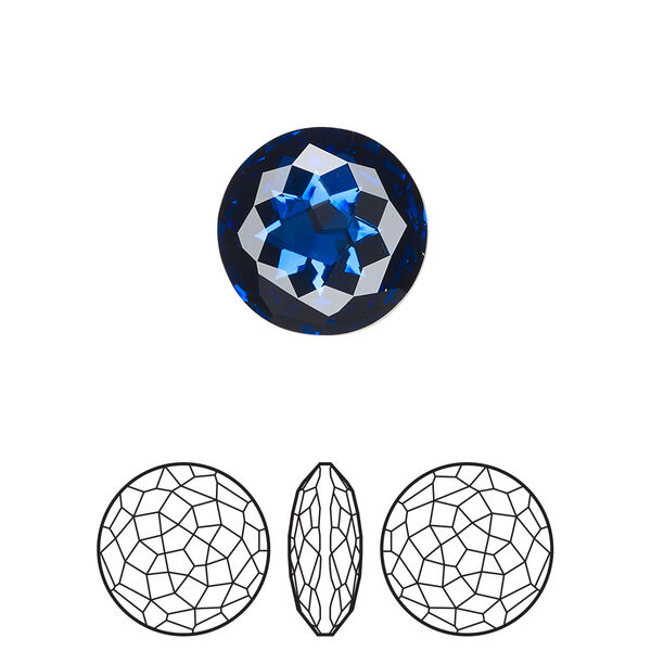 Round stone 1pk dark sapphire foil back, Crystal Passions® Regenerated 14mm fancy round 1383 image number 0
