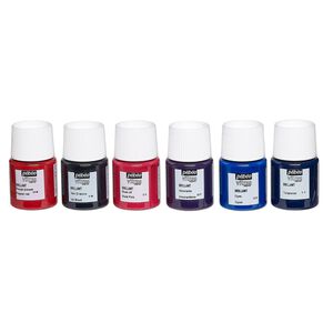 Paint, pebeo, glass paint, pkg/(6) 20mL bottles, assorted opaque to transparent colors.