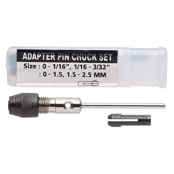 Micro adapter pin chuck, steel and plastic, black / silver / white, 2-3/4 x 1/2 inch chuck and 3/4 x 1/4 inch shank. Sold individually. image number 0
