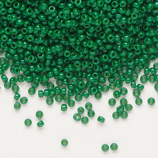 Seed bead, Miyuki, glass, pkg/25g, #11 rocaille, opaque outside dyed green, (RR-1481). image number 0