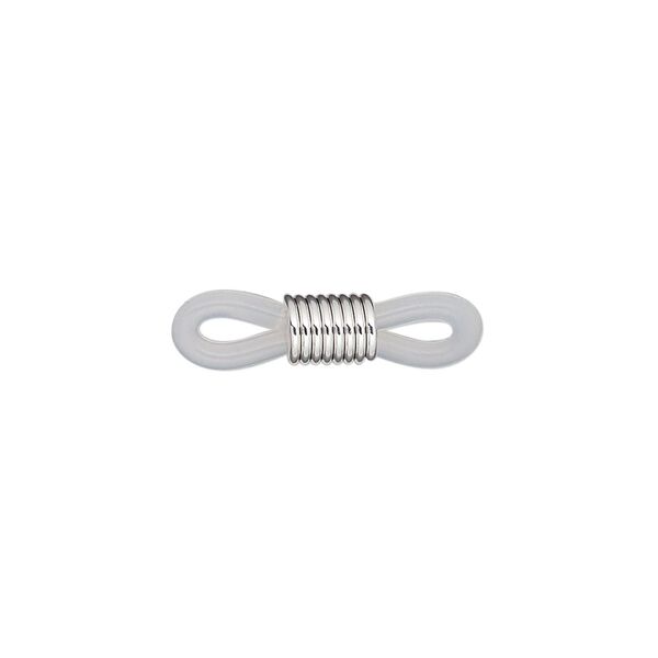 Eyeglass holder, rubber and silver-finished brass, clear, 20x5mm-26x5mm with adjustable coil. Sold per pkg of 500. image number 0