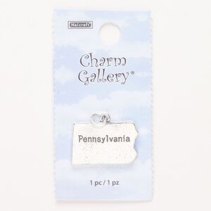 Charm, steel and enamel, pkg/1, silver finish and black, 23x15mm with "Pennsylvania."