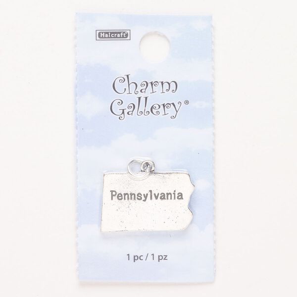 Charm, steel and enamel, pkg/1, silver finish and black, 23x15mm with "Pennsylvania." image number 0