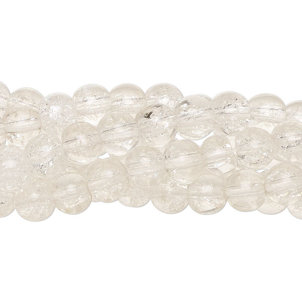 Bead, crackle glass, clear, 5-6mm round. Sold per five 15" to 16" strands. image number 0