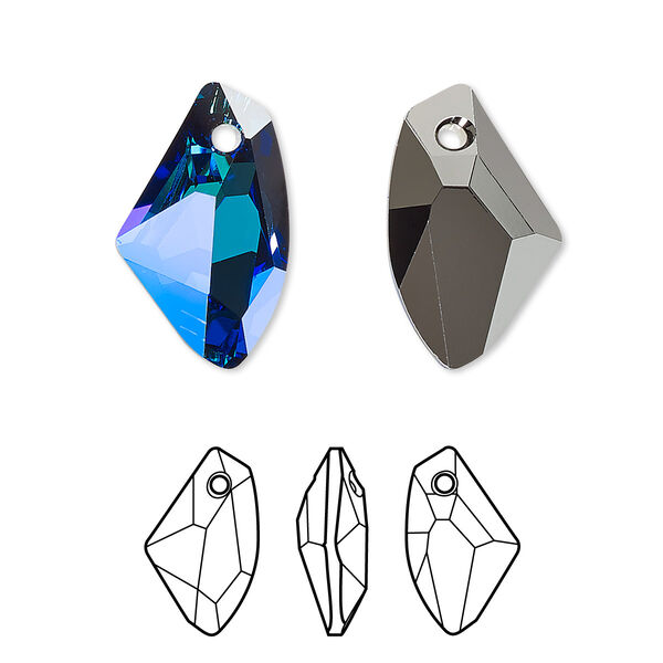 Drop 1pk crystal Bermuda blue P, Crystal Passions® 19x11mm pendant galactic vertical 6656 image number 0