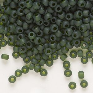 Seed bead, Dyna-Mites™, glass, transparent matte olive green, #6 round. Sold per 1/2 kilogram pkg.