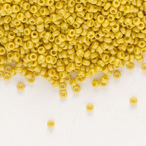 Seed bead, Miyuki, glass, pkg/250g, #15 rocaille, opaque matte rainbow citron, (RR-4692).