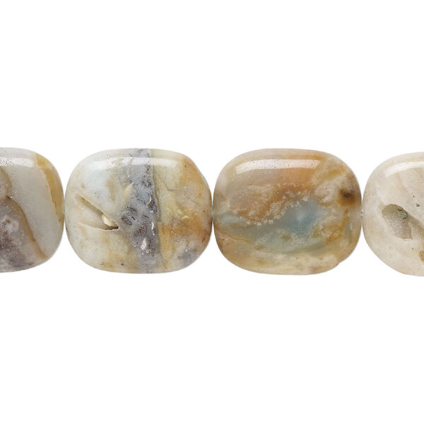 Bead, amazonite with black tourmaline (natural), 28x24mm flat pillow, B grade, Mohs hardness 6 to 6-1/2. Sold per 15-1/2" to 16" strand. image number 0