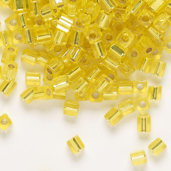 Seed bead, Miyuki, glass, pkg/25g, 3.5-3.7mm square, transparent silver-lined yellow (SB-6). image number 0