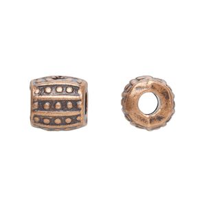Bead, antique copper-plated "pewter" (zinc-based alloy), 10mm barrel. Sold per pkg of 20.