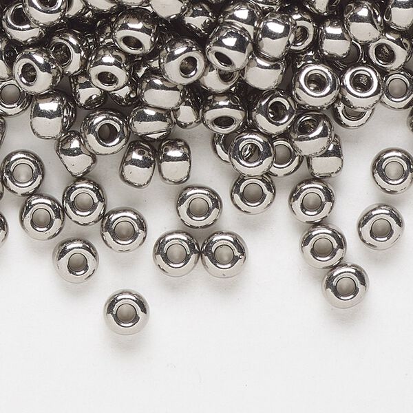 Seed bead, Miyuki, glass, pkg/250g, #6 rocaille, opaque nickel-plated, (RR-190). image number 0