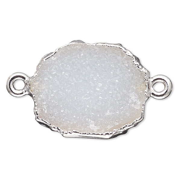 Druzy agate / sterling silver 1pkg2, electrocoated freeform rectangle link natural 13x12mm-15x14mm image number 0