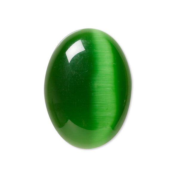 Cabochon, cat's eye glass (fiber optic glass), green, 30x22mm calibrated oval, quality grade. Sold per pkg of 2. image number 0