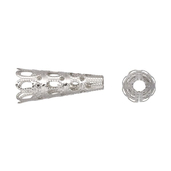 Cone, stainless steel, 22x9mm filigree, fits 7mm bead. Sold per pkg of 10. image number 0