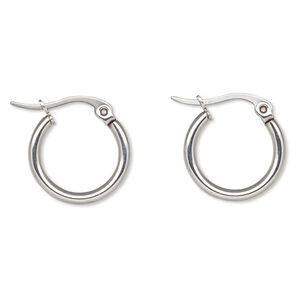 Earring, stainless steel, 15.5mm round hoop. Sold per pair.