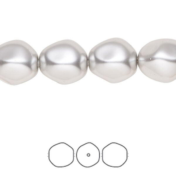Pearl 10pk light grey, Crystal Passions® 12x11mm baroque round 5841 image number 0