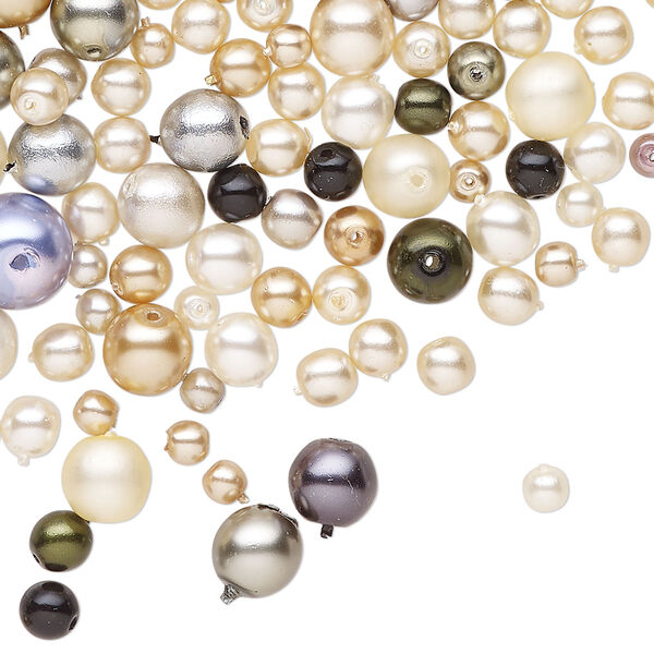 Bead mix, Czech glass pearl, mixed colors, 3-8mm round. Sold per 2-ounce pkg, approximately 485 beads. image number 0