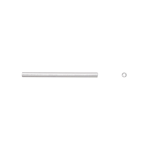 Bead, sterling silver, 25x1.5mm straight tube. Sold per 1-troy ounce pkg, approximately 100 beads. image number 0