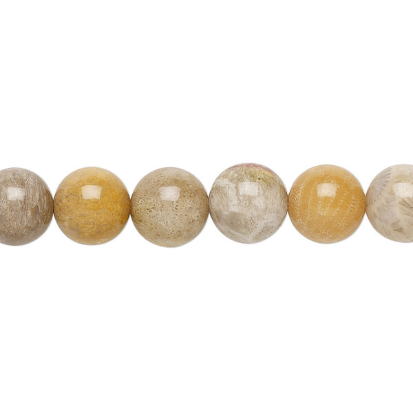 Bead, Indonesian fossil coral (natural), 8mm round, B grade, Mohs hardness 6-1/2 to 7. Sold per 15-1/2" to 16" strand. image number 0