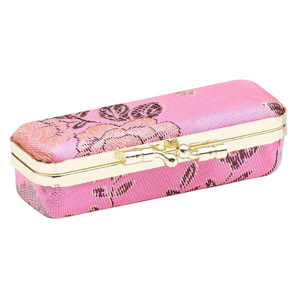 Gift box, satin / velveteen / gold-finished steel, pink and multicolored, 3-3/4 x 1-1/2 inches with 3 x 1/2 inch mirror. Sold individually. image number 0