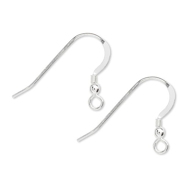 Ear wire, sterling silver, 18mm flat fishhook with coil and 2.5mm ball with open loop, 21 gauge. Sold per pkg of 25 pairs. image number 0
