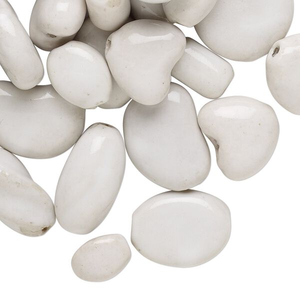 Bead mix, porcelain, white, 14x8mm-22mm mixed shapes with 1.5-2.5mm hole. Sold per pkg of 48. image number 0