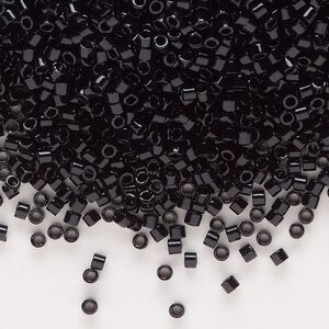 Seed bead, Delica®, glass, pkg/250g, #10 round, opaque black (DBM-0010).