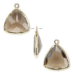 Drop, smoky quartz (heated / irradiated) and gold-finished sterling silver, 16mm two-sided faceted triangle. Sold per pkg of 2.
