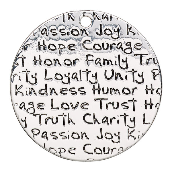 Focal, silver-finished steel and "pewter" (zinc-based alloy), 39mm single-sided flat round with assorted affirmations. Sold per pkg of 2. image number 0