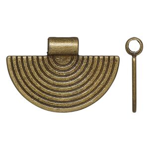 Pendant, slide, antique brass-finished "pewter", 34.5x23mm double-sided fan with line design, 3.5mm inside diameter. Sold per pkg of 4.